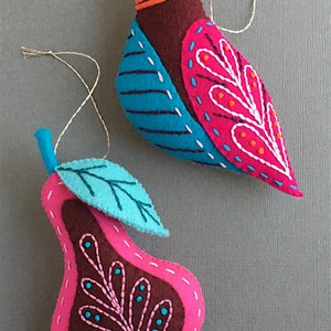 Partridge & Pear PDF pattern for a hand sewn wool felt ornament set image 7