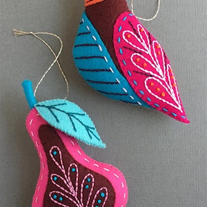 Partridge & Pear PDF pattern for a hand sewn wool felt ornament set image 6