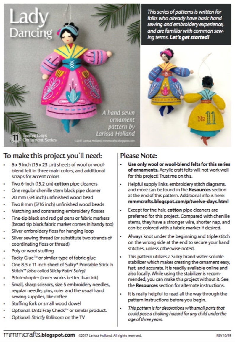 Lady Dancing PDF pattern for a hand sewn wool felt ornament | Etsy