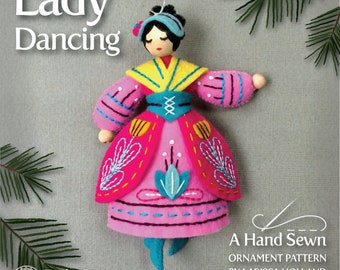 Lady Dancing PDF pattern for a hand sewn wool felt ornament