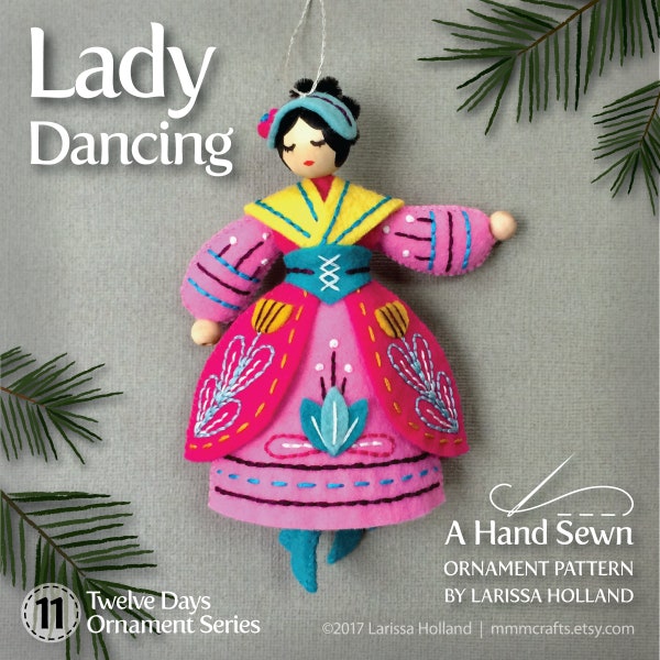 Lady Dancing PDF pattern for a hand sewn wool felt ornament