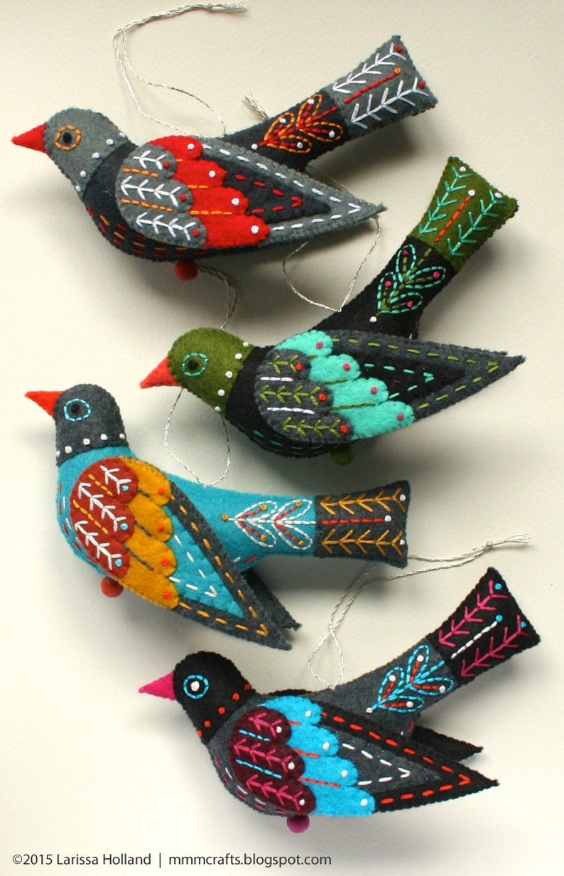 Colly Bird PDF pattern for a hand sewn wool felt ornament image 3