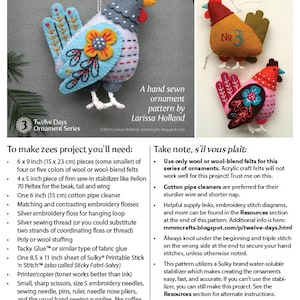 French Hen PDF pattern for a hand sewn wool felt ornament image 2