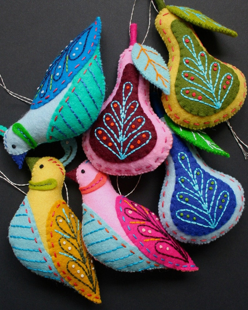 Partridge & Pear PDF pattern for a hand sewn wool felt ornament set image 3