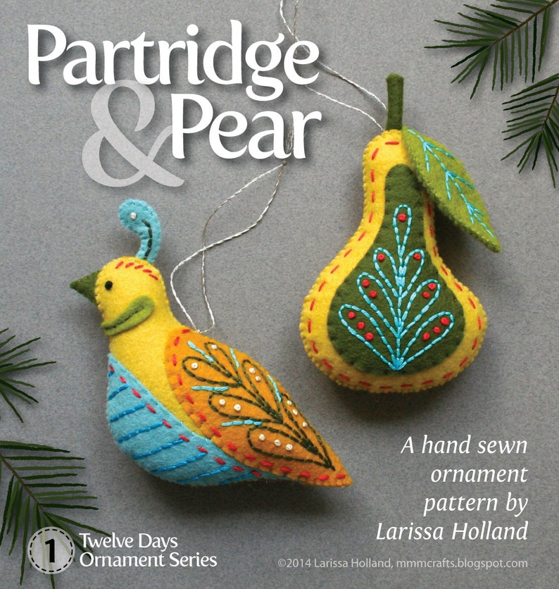 Partridge & Pear PDF pattern for a hand sewn wool felt image 0