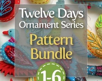 Twelve Days Series 1-6 PDF Pattern Bundle: Partridge & Pear, Turtle Dove, French Hen, Colly Bird, Gold Ring, and Goose a-Laying