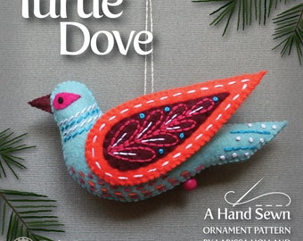 Turtle Dove PDF pattern for a hand sewn wool felt ornament