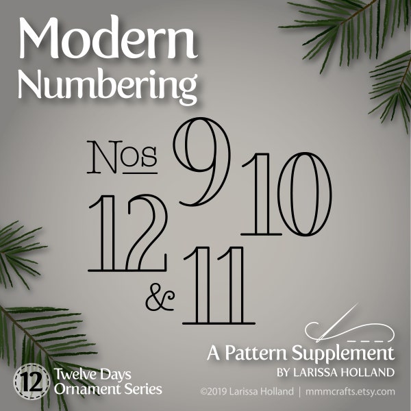 Modern Numbering PDF supplement for Twelve Days Ornaments patterns 9-12