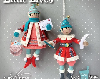 Patrón PDF de Elfos Pequeños para adornos navideños de fieltro de lana cosidos a mano