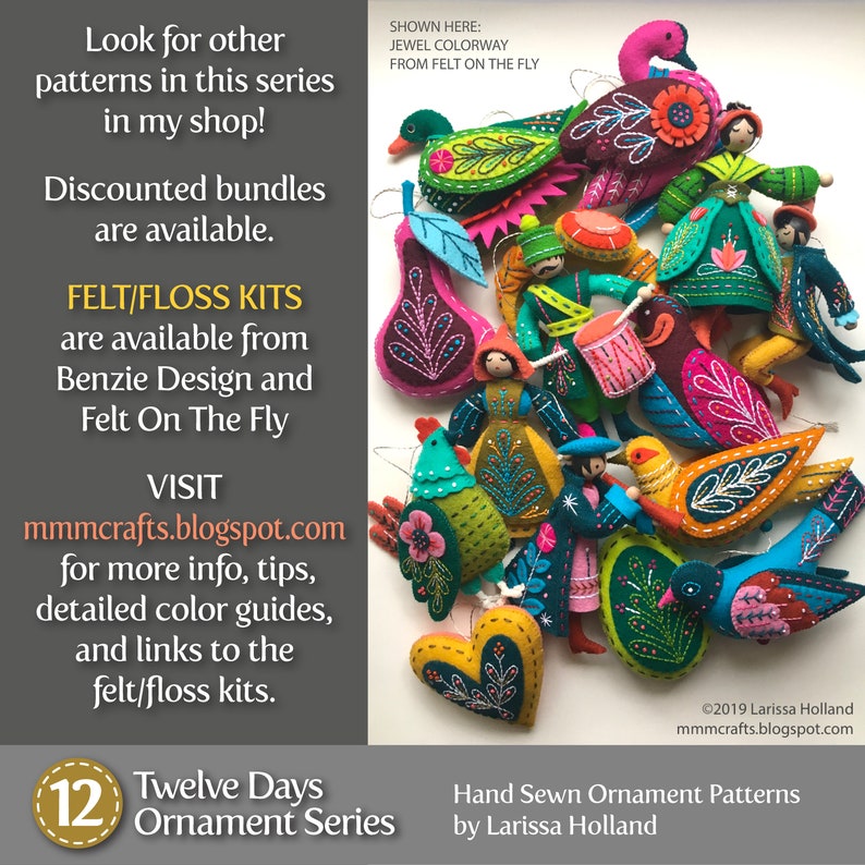 Colly Bird PDF pattern for a hand sewn wool felt ornament image 9