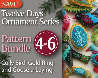 Twelve Days Series 4-6 PDF Pattern Bundle: Colly Bird, Gold Ring, and Goose a-Laying
