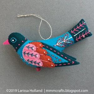 Colly Bird PDF pattern for a hand sewn wool felt ornament image 6
