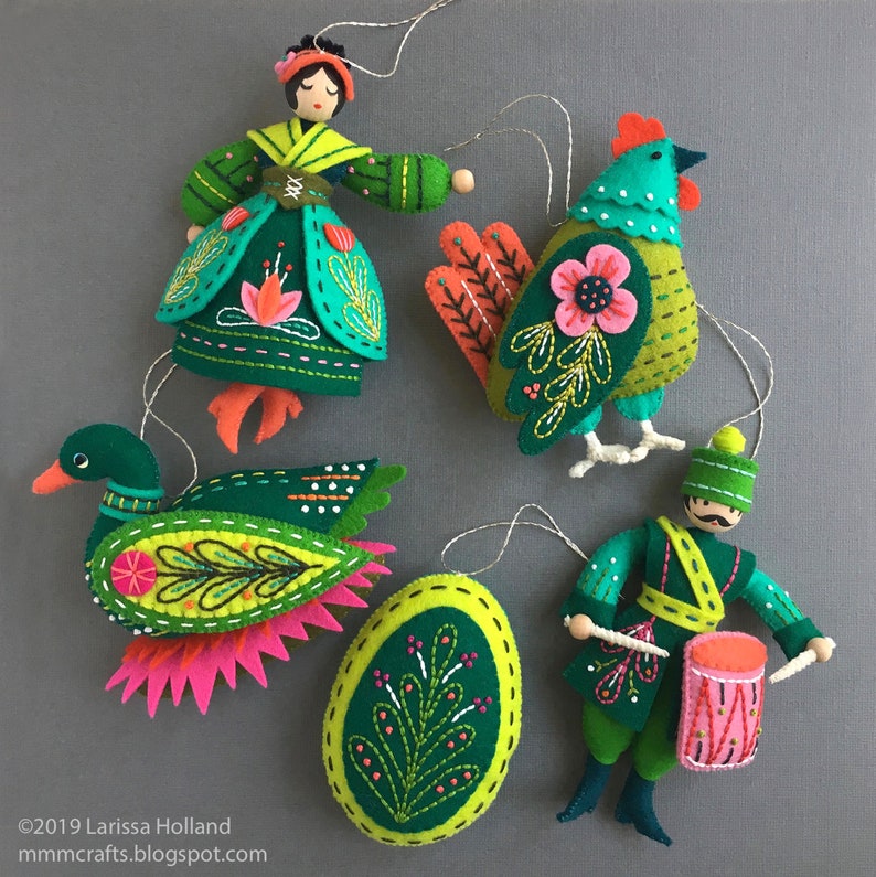 Twelve Days Series COMPLETE 1-12 PDF Pattern Bundle: A discounted set of hand sewn wool felt Christmas ornament patterns plus bonus content! image 4