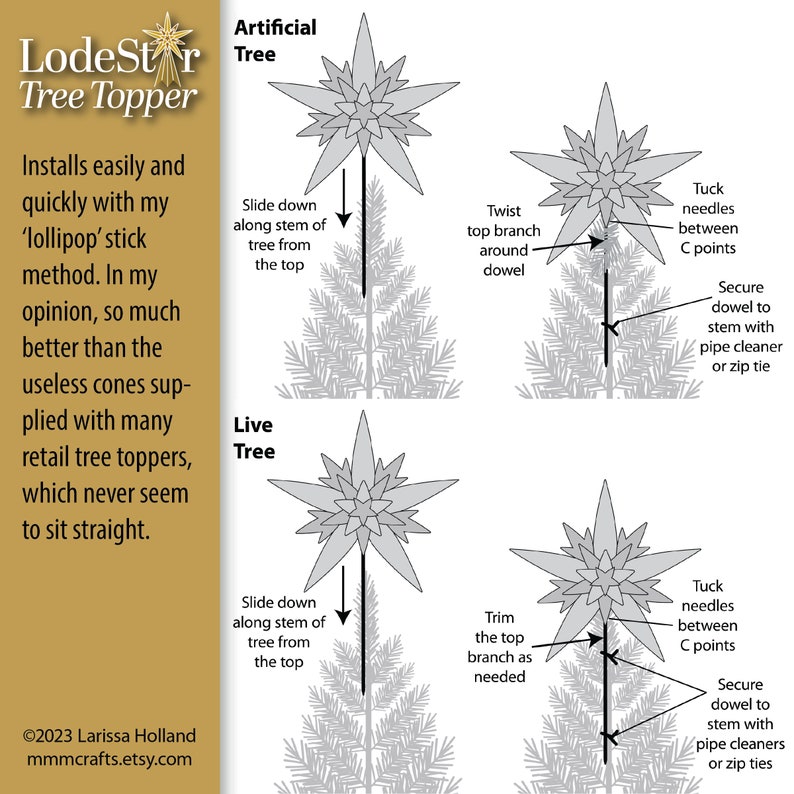LodeStar Tree Topper PDF pattern, a hand sewn wool felt Christmas star image 4