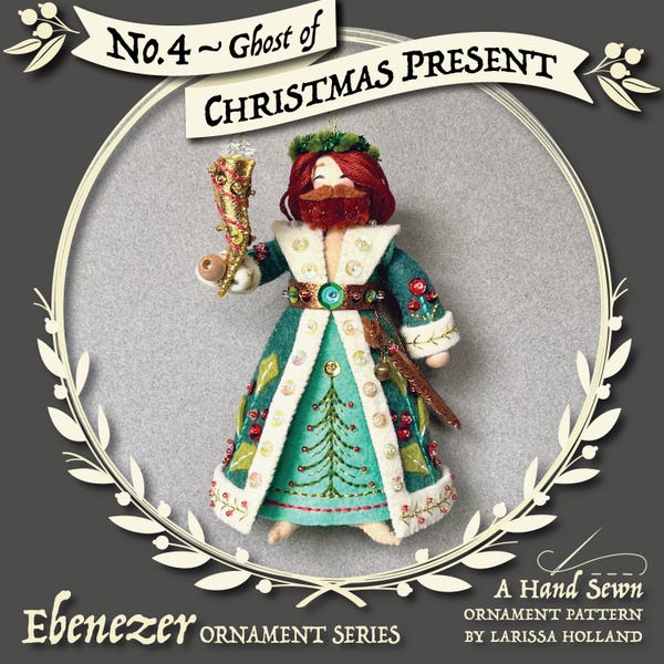 Ghost of Christmas Present PDF pattern for a hand sewn wool felt Christmas ornament, Ebenezer Series No. 4