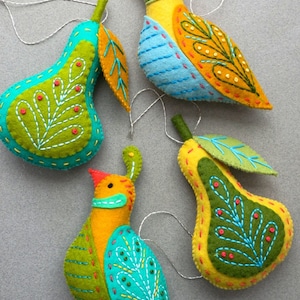 Partridge & Pear PDF pattern for a hand sewn wool felt ornament set image 5
