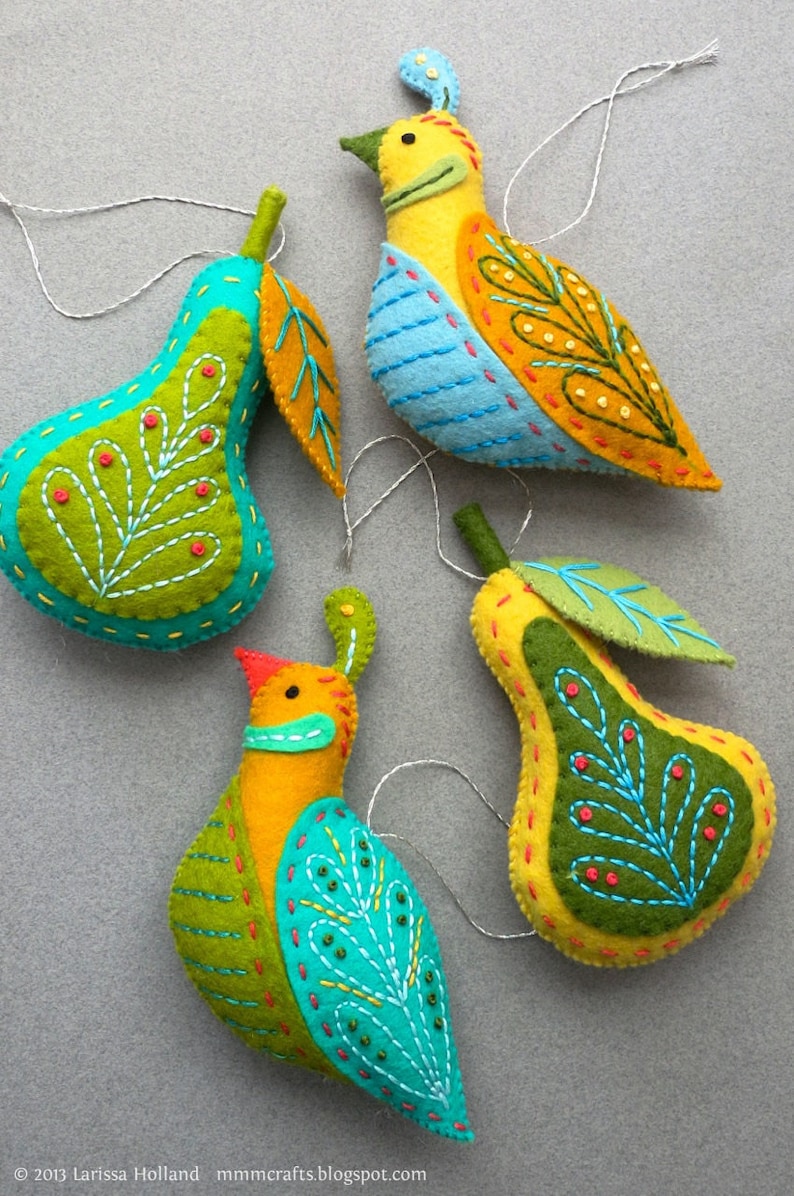 Partridge & Pear PDF pattern for a hand sewn wool felt ornament set image 6