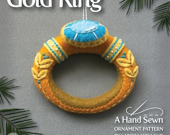 Gold Ring PDF pattern for a hand sewn wool felt ornament