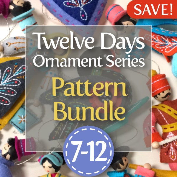 Twelve Days Series 7-12 PDF Pattern Bundle: Swan a-Swimming, Maid a-Milking, Drummer Drumming, Piper Piping, Lady Dancing, & Lord a-Leaping