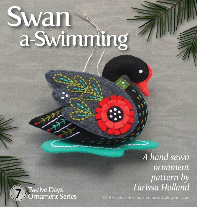 Swan a-Swimming PDF pattern for a hand sewn wool felt ornament image 0