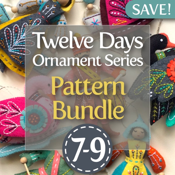 Twelve Days Series 7-9 PDF Pattern Bundle: Swan a-Swimming, Maid a-Milking, and Drummer Drumming