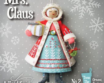 Mrs. Claus PDF pattern, a hand sewn wool felt ornament