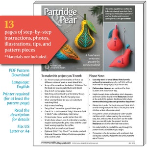 Partridge & Pear PDF pattern for a hand sewn wool felt ornament set image 2
