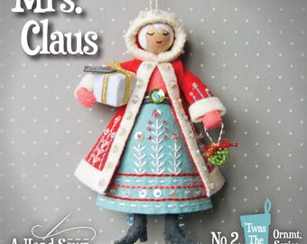 Mrs. Claus PDF pattern for a hand sewn wool felt Christmas ornament