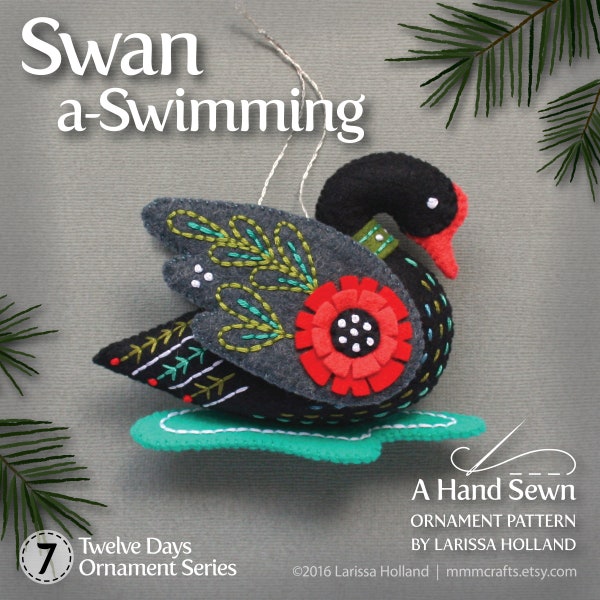 Swan a-Swimming PDF pattern for a hand sewn wool felt ornament