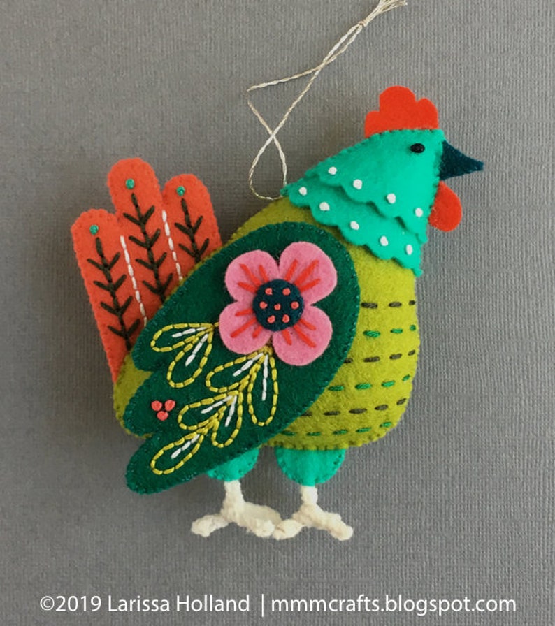 French Hen PDF pattern for a hand sewn wool felt ornament image 4