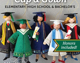 Cap & Gown PDF pattern for hand sewn felt graduation ornament