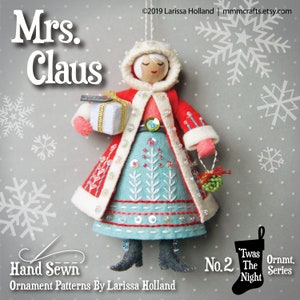 Mrs. Claus PDF pattern, a hand sewn wool felt ornament