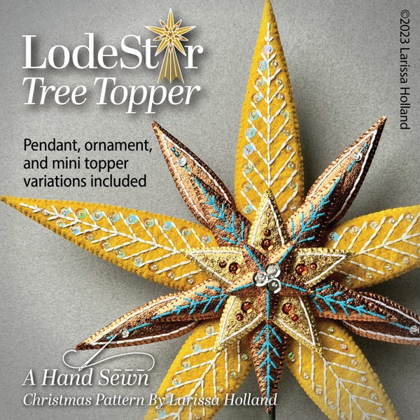 Patrón LodeStar Tree Topper PDF, una estrella de Navidad de fieltro de lana cosida a mano