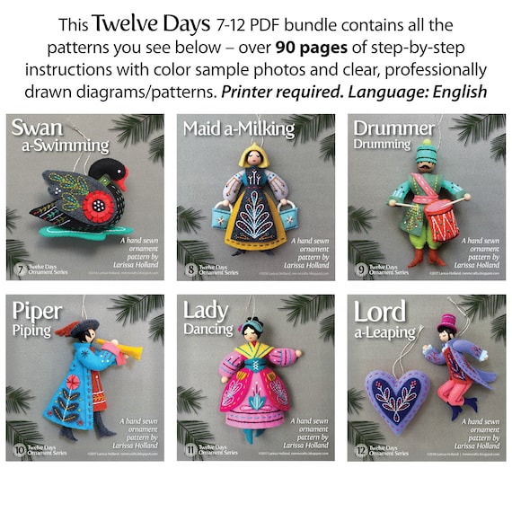 Twelve Days Series 7-12 PDF Pattern Bundle for Hand Sewn Wool Felt