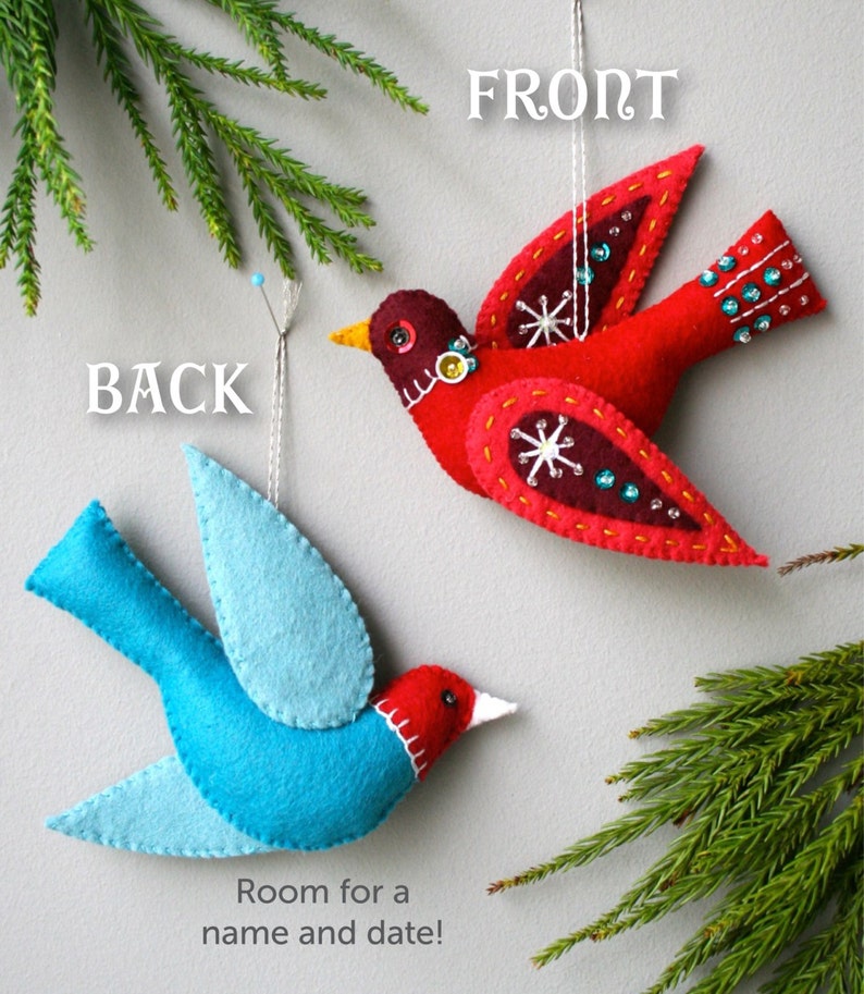 Snow Bird PDF pattern for a hand sewn wool felt ornament image 4