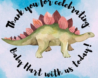 Dinosaur Thank You Sticker Label | Digital File | Customizable Favor Stickers | Dinosaur Baby Shower or Birthday