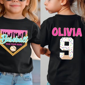 Custom Baseball Shirt for Girl, Personalized Kid Baseball Drip Shirt,  Ice Cream Drip Shirt, Custom Team Mascot Gift, Youth Sports Outfit
