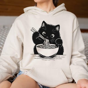 Noodle Cat Hoodie, Ramen Cat Hoodie, Black Cat Ramen Hoodie,Funny Cat Hoodie Women,Foodie Lover Hoodie,Cat Lover Xmas Hoodie,Retro Black Cat