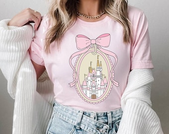Disney Magical Castle with Pink Coquette Shirt, Disney Family Vacation Shirt, Disney Girl Trip, Disneyworld Family Shirt,Magic Kingdom Shirt
