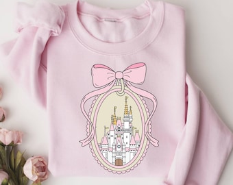 Disney Magical Castle with Pink Coquette Sweatshirt, Disney Family Vacation, Disney Girl Trip, Disneyworld Family Magic Kingdom Sweatshirt