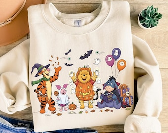 Sudadera retro de Halloween de Winnie The Pooh Sudadera de Halloween de Pooh Sudadera familiar de Halloween de Pooh Sudadera de Halloween de Pooh y sus amigos