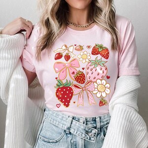 Strawberry Floral Shirt, Summer Strawberry Coquette, Cottagecore Aesthetic, Soft Summer Fruit Shirt, Trendy Summer Shirt, Girly Graphic Tee
