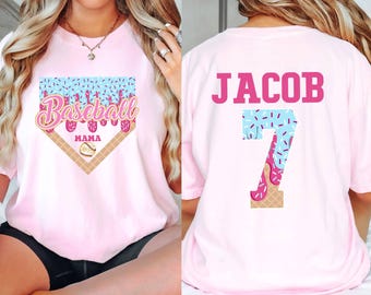 Personalized Baseball Drip Mama Shirt, Custom baseball jersey, Baseball sister shirt, Team Mom TShirt, ice cream drip tee, Mother's Day Gift