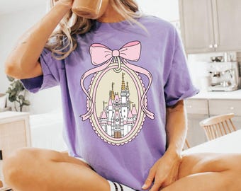 Comfort Colors® Disney Magical Castle with Pink Coquette Shirt, Disney Family Vacation,Disney Girl Trip,Disneyworld Magic Kingdom Family Tee