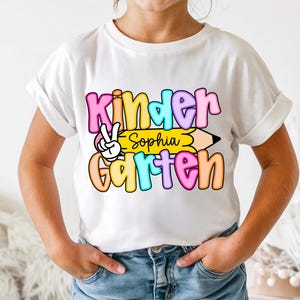 Custom Girls Kindergarten T-Shirt, Personalized Kids Name Back To School Shirt Shirt,  First Day of School Lace Shirt, Preschool Girl Shirt