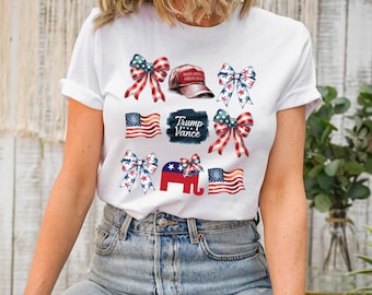 Trump Coquette Bow Shirt, 47th US President Memorabilia 2025 Trump MAGA Trump Elephant 4th of July Shirt Republican Gift Independence Day