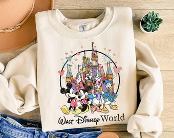 Retro Walt Disneyworld Sweatshirt, Mickey And Friends Sweatshirt,Vintage Disneyworld Sweatshirt,Disney 2025 Trip Sweater, Disney Family Trip