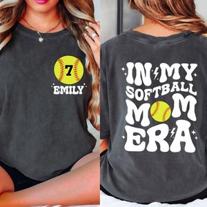 Comfort Colors® Personalized Softball Mom Shirt, Custom Softball Name and Number Shirt, Softball Mama T-Shirt, Softball Team Mom Gift Shirt