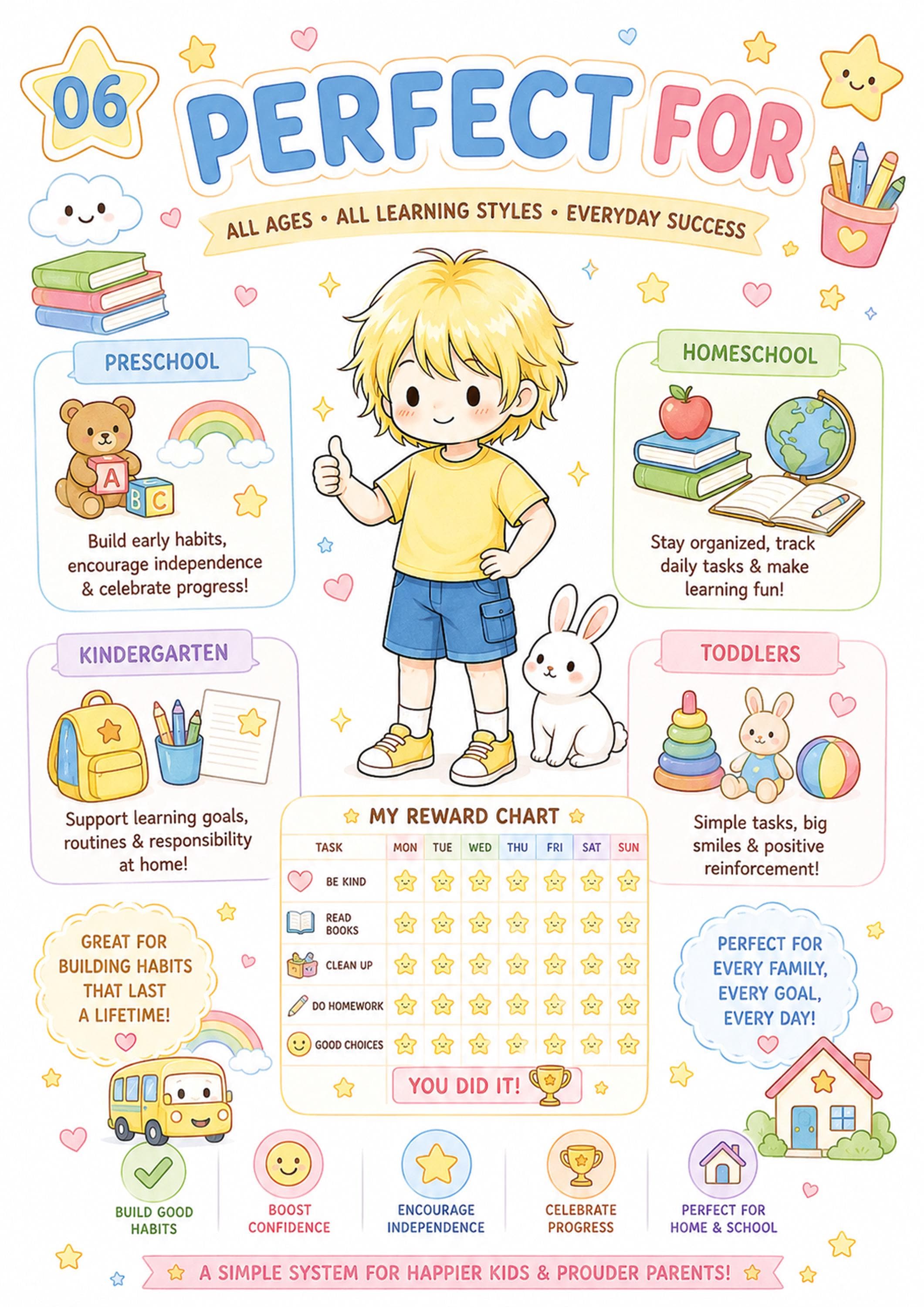 Pastel Reward Chart for Kids Printable | Kawaii Star Reward System ...