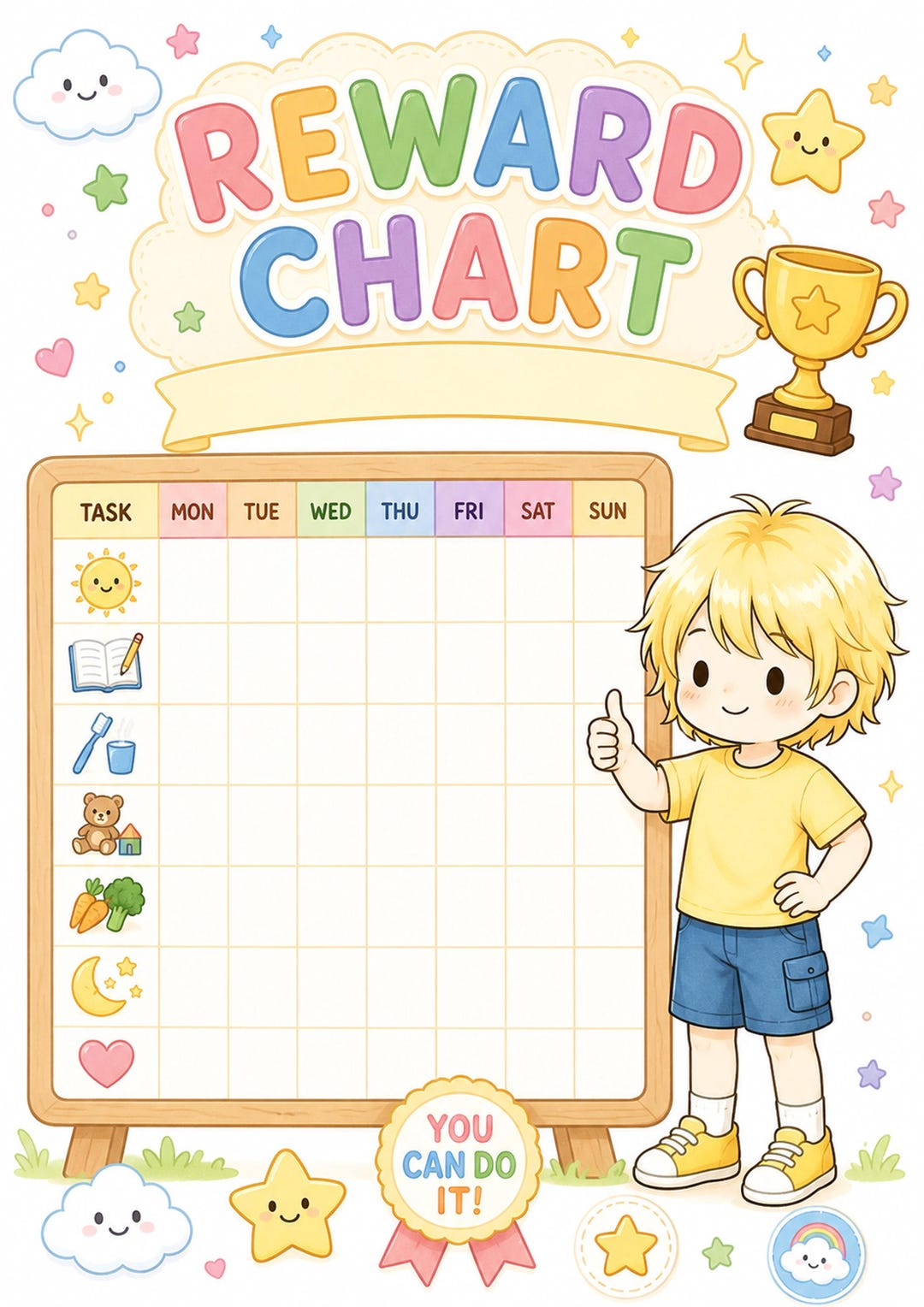 Pastel Reward Chart for Kids Printable | Kawaii Star Reward System ...